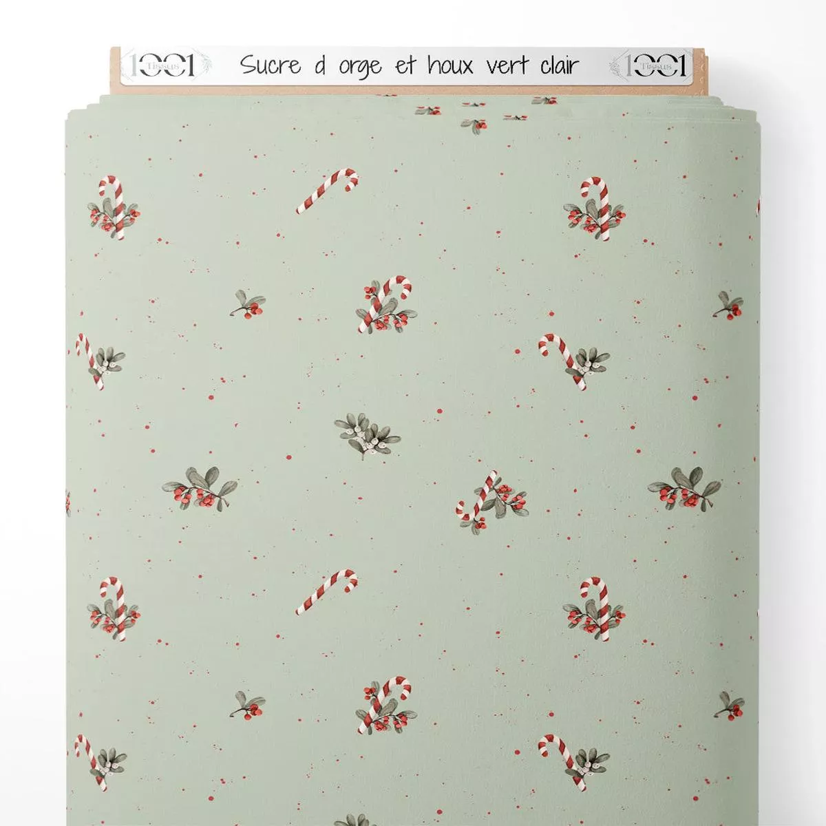 Tissu – Sucre d’orge et houx vert clair