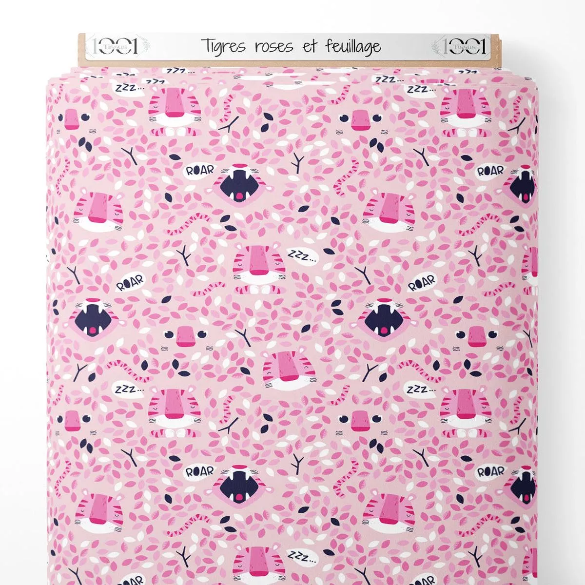 Tissu – Tigres roses et feuillage
