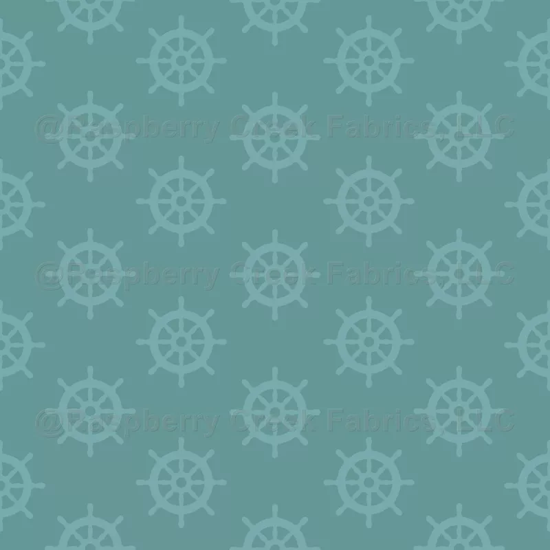 Tonal Ships Wheel on Gray Cyan