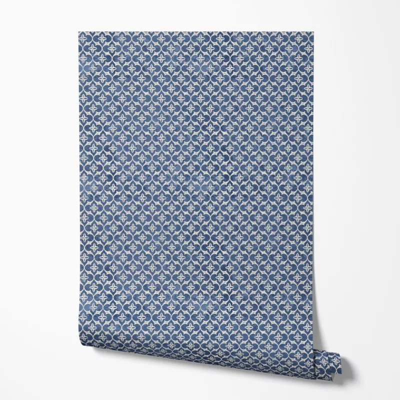 traditional-navy-blue-quatrefoil-wallpaper Traditional Navy Blue Quatrefoil Wallpaper
