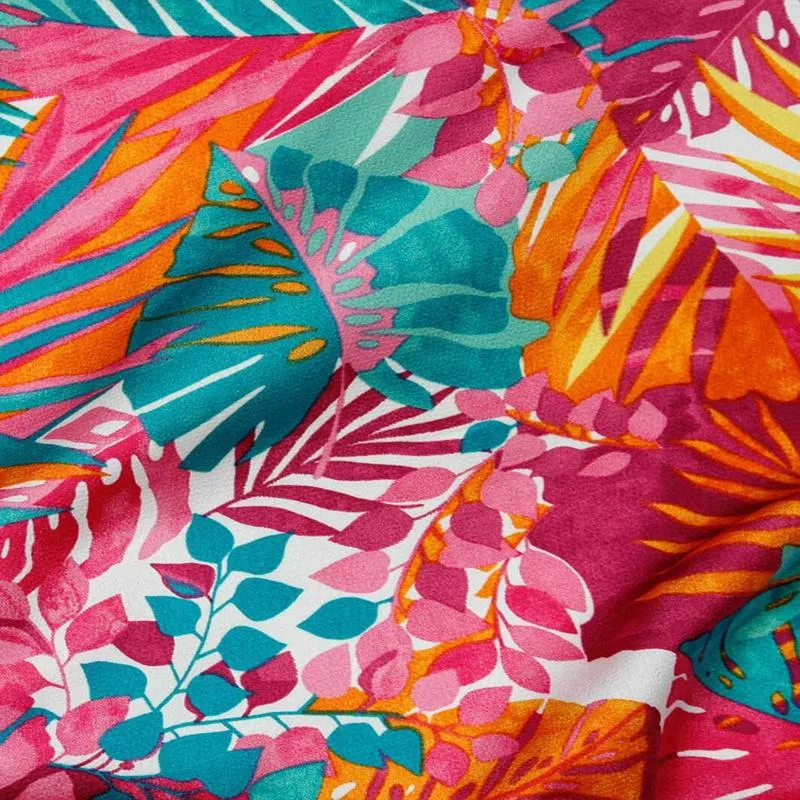 tropical-leaves-bubble-satin-pink-teal Tropical Leaves Bubble Satin Pink / Teal
