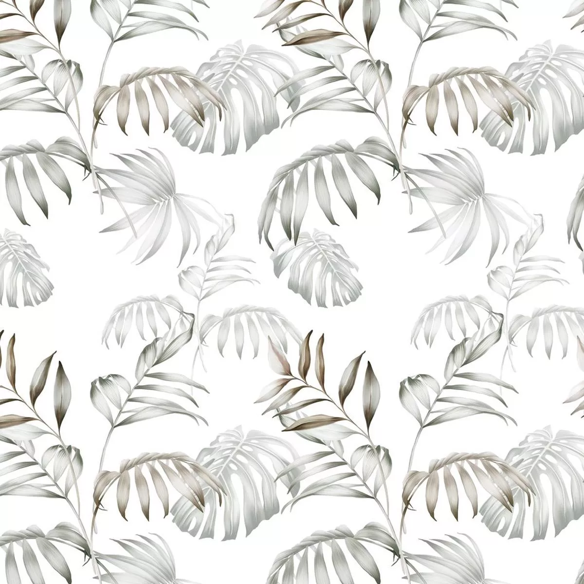 Tropical Palm Leaves Fabric – White