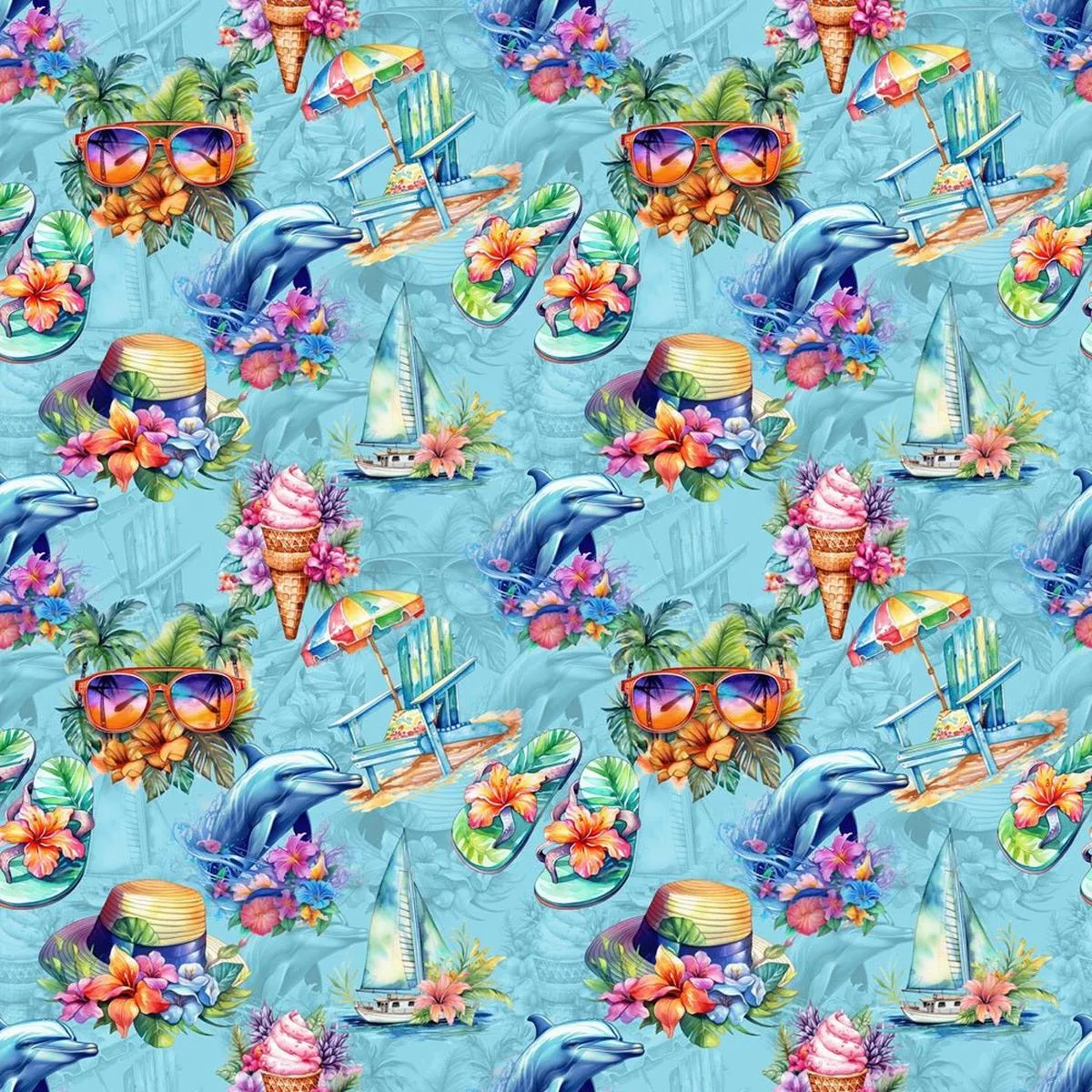 Tropical Party Elements Fabric