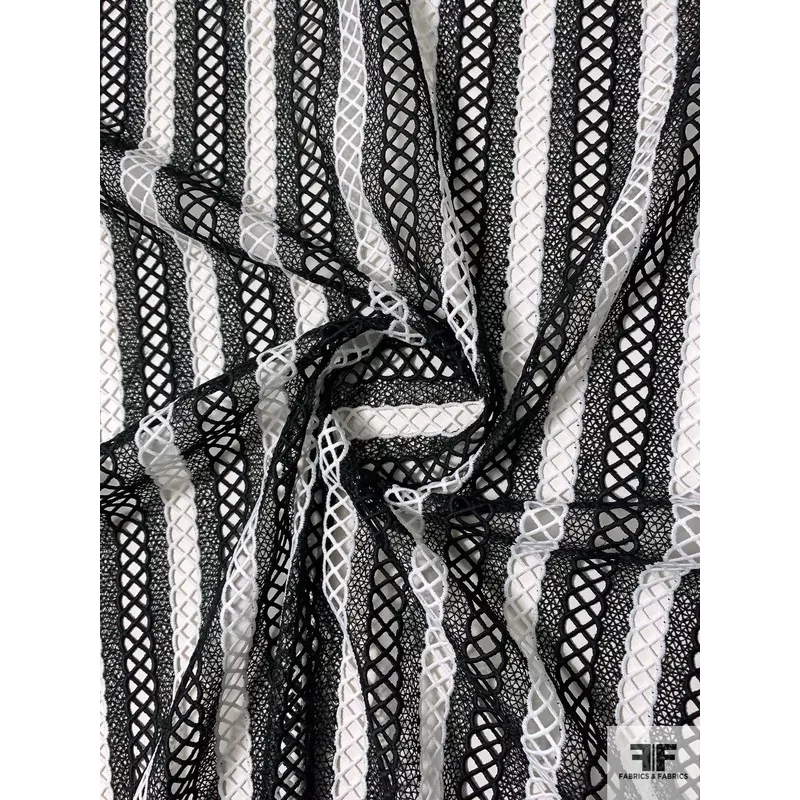 Two-Tone Striped Guipure Lace – Black / White