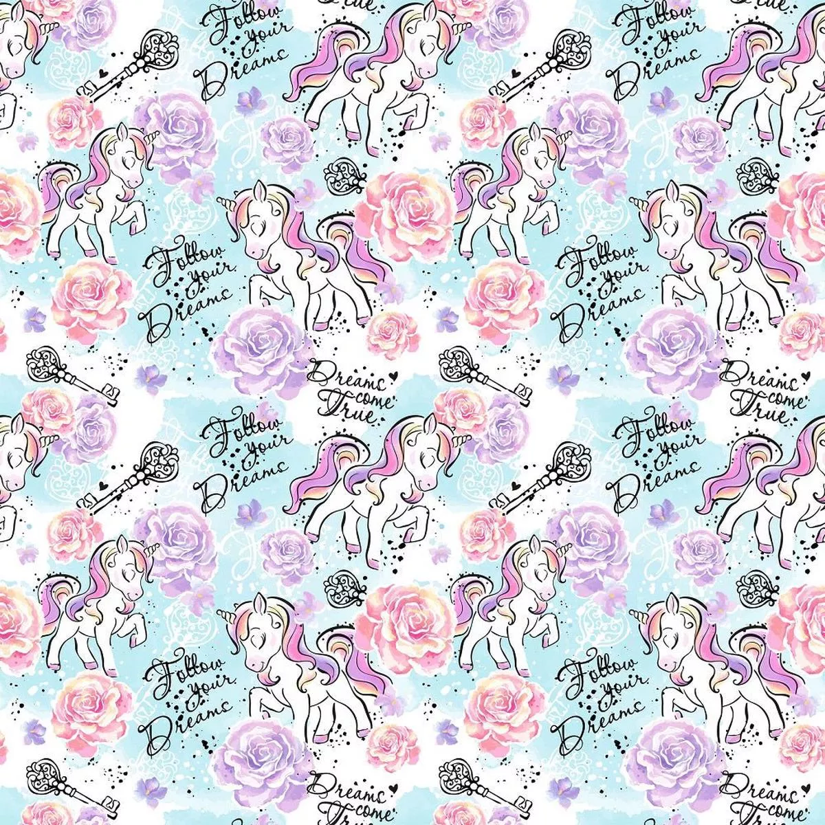 unicorns-follow-your-dreams-fabric-blue Unicorns Follow Your Dreams Fabric – Blue