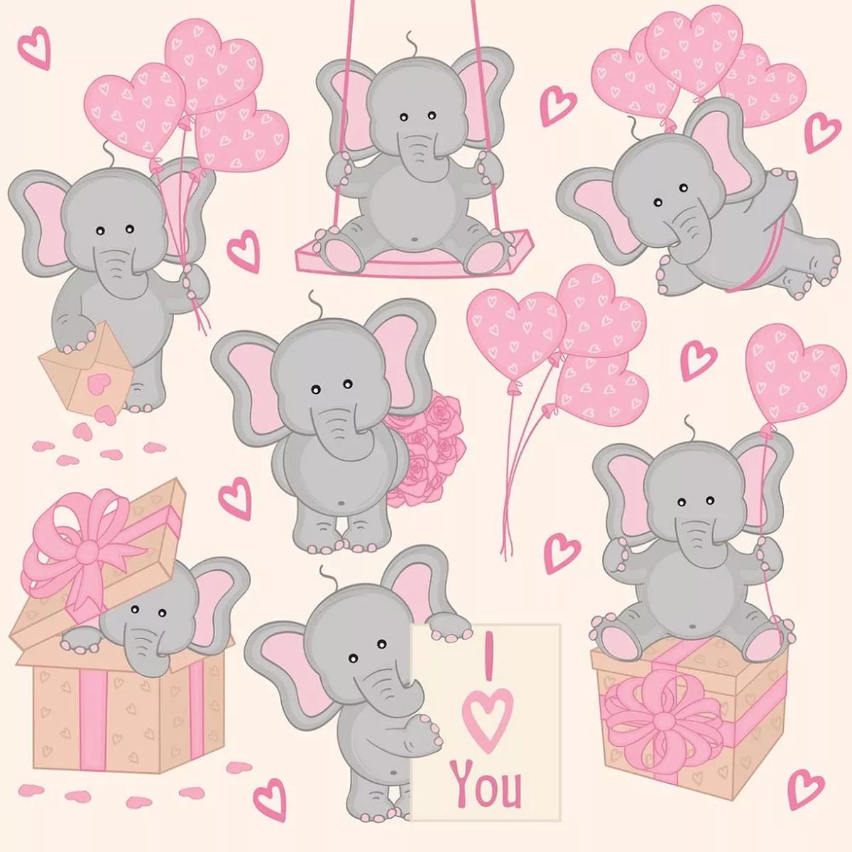 valentine-elephants-allover-fabric-tan Valentine Elephants Allover Fabric – Tan