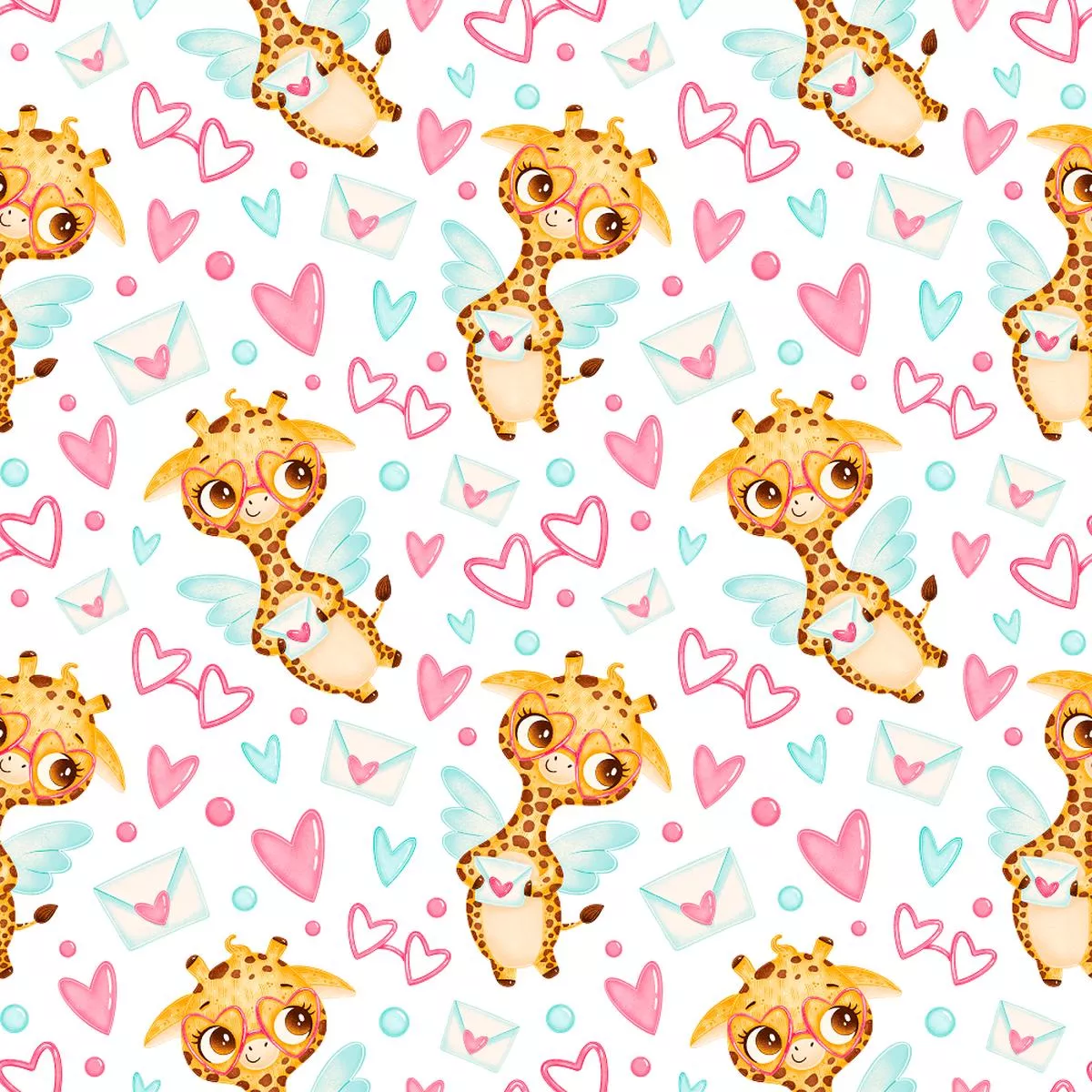 Valentine’s Day Giraffes Fabric