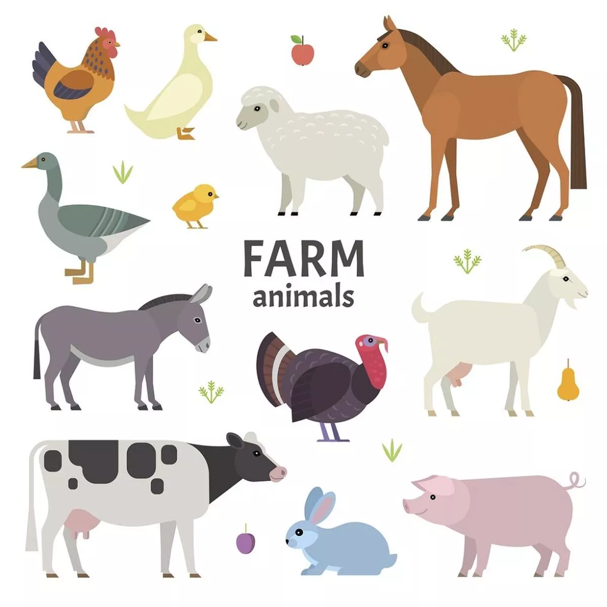 Various Farm Animal Fabric Panel – White