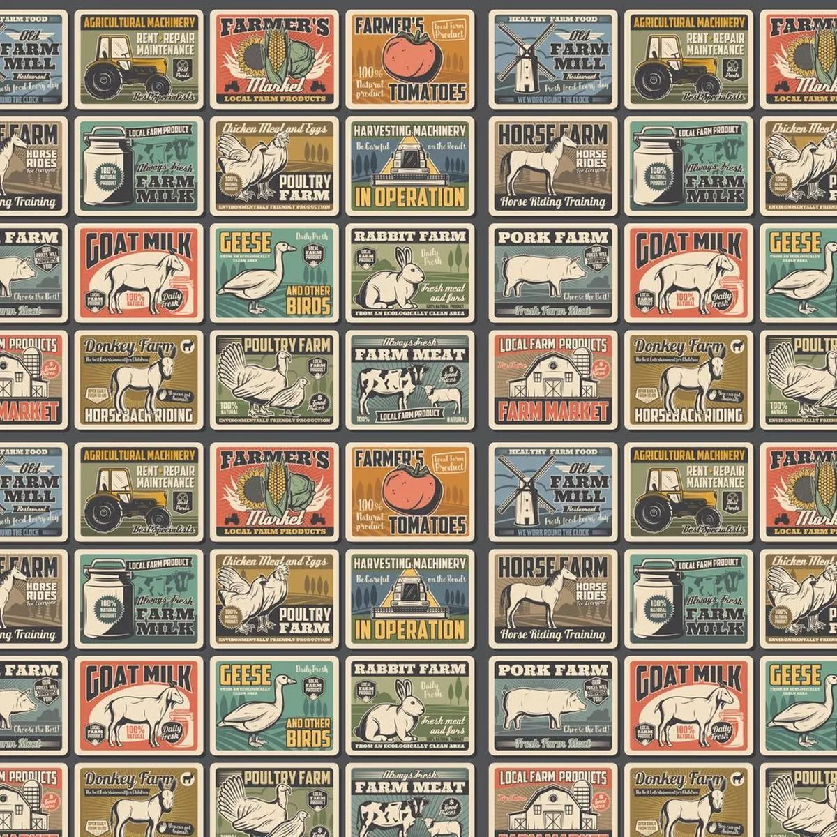 Vintage Agriculture Poster Fabric – Multi