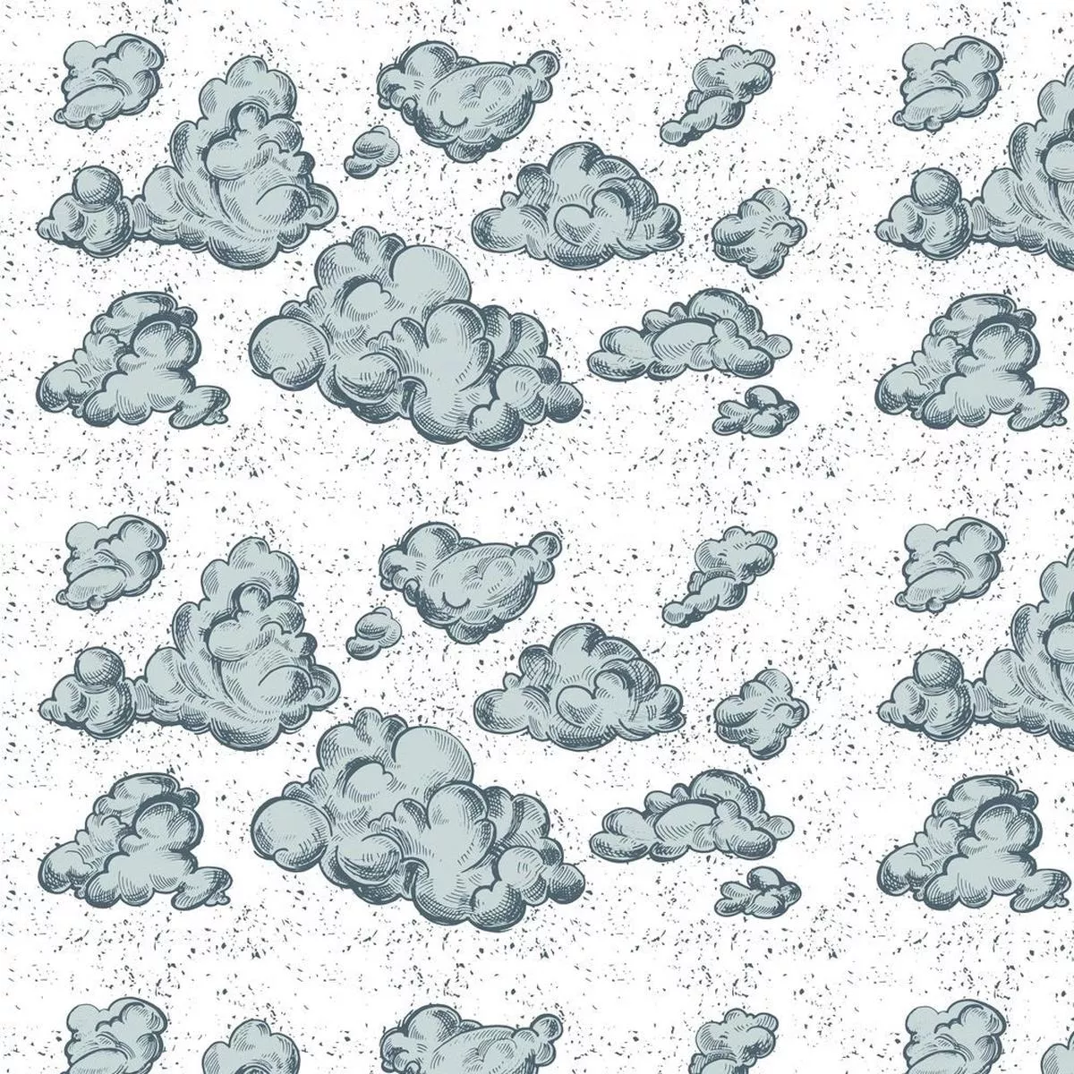 Vintage Clouds Fabric – White