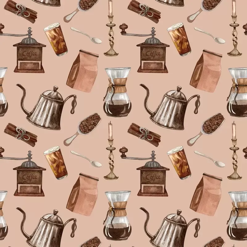Vintage Coffee Elements Fabric – Cream