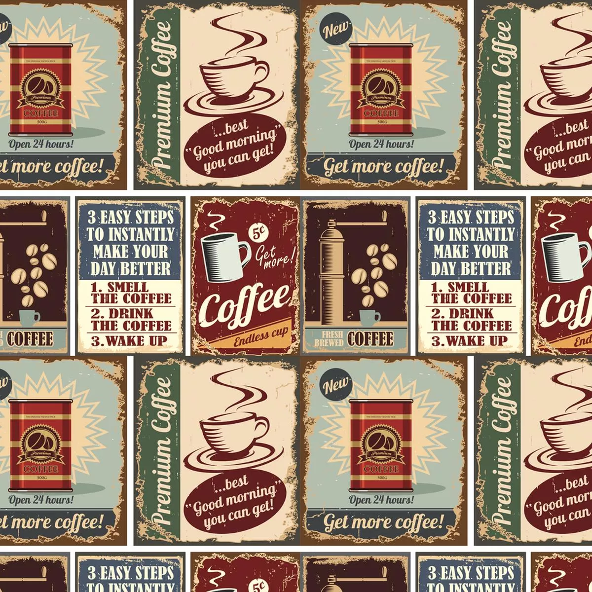 vintage-coffee-poster-fabric-multi Vintage Coffee Poster Fabric – Multi