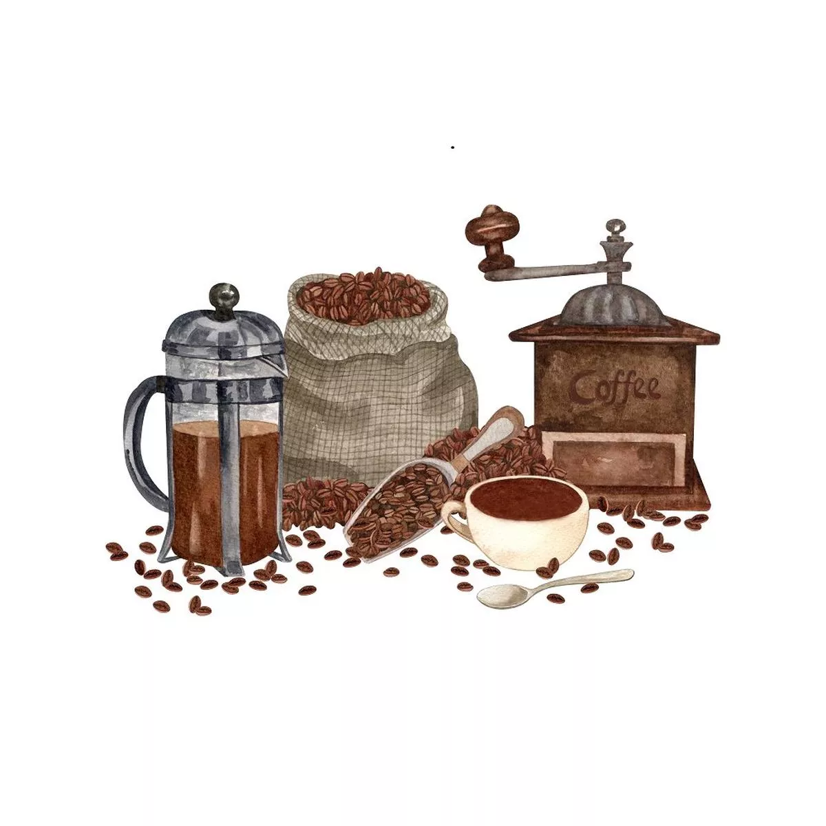 Vintage Espresso Coffee Set Fabric Panel