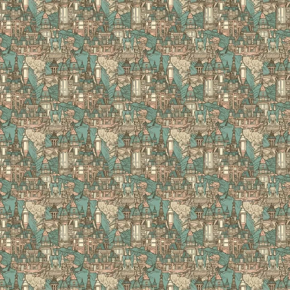vintage-fairytale-pattern-6-fabric Vintage Fairytale Pattern #6 Fabric