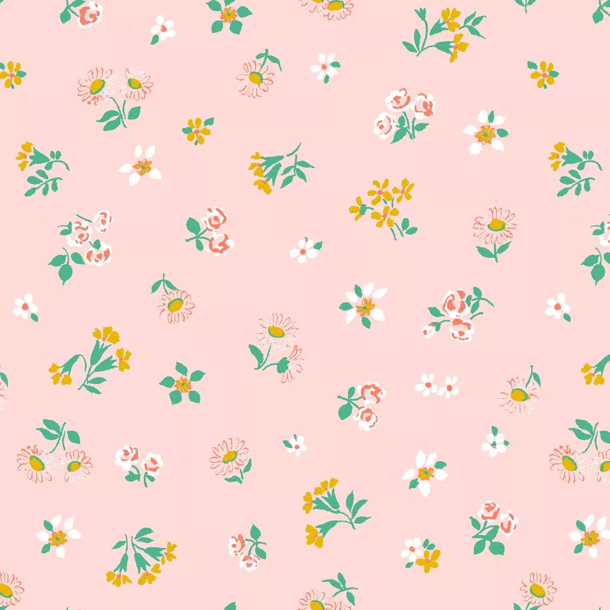 Vintage Floral Pattern on Blush Pink Fabric