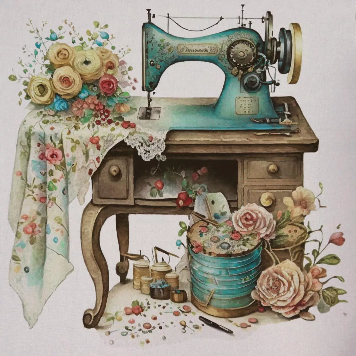 vintage-floral-sewing-machine-6-fabric-panel Vintage & Floral Sewing Machine #6 Fabric Panel