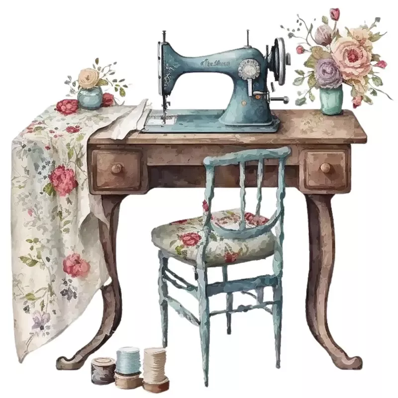 vintage-floral-sewing-machine-7-fabric-panel Vintage & Floral Sewing Machine #7 Fabric Panel