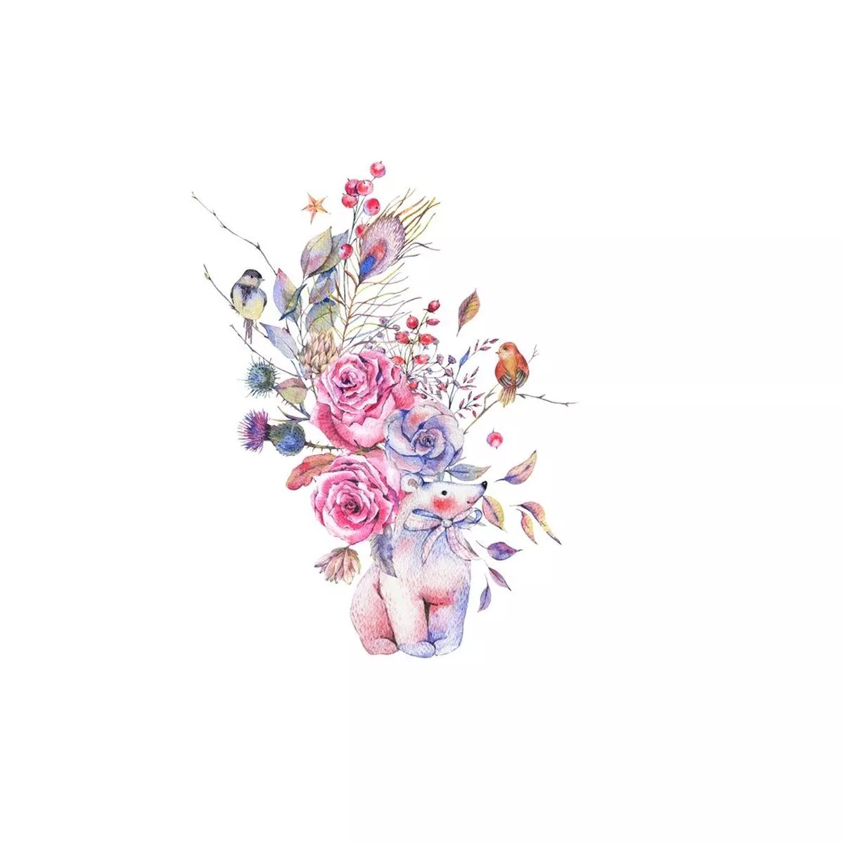 Vintage Florals & Polar Bear Fabric Panel