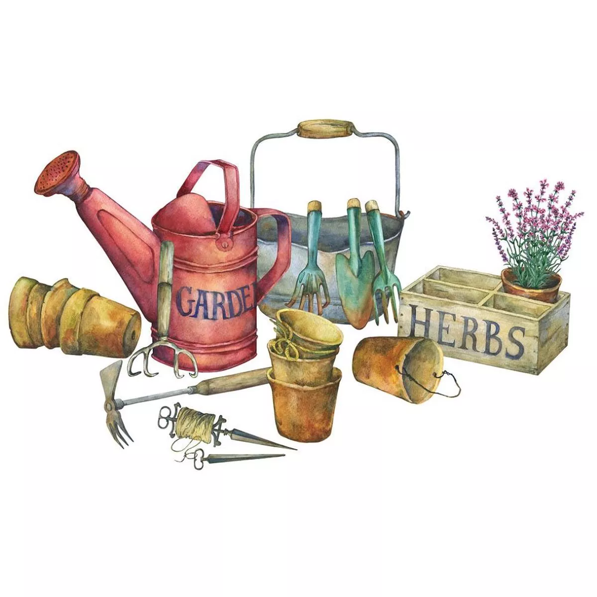 Vintage Gardening Tools Fabric Panel