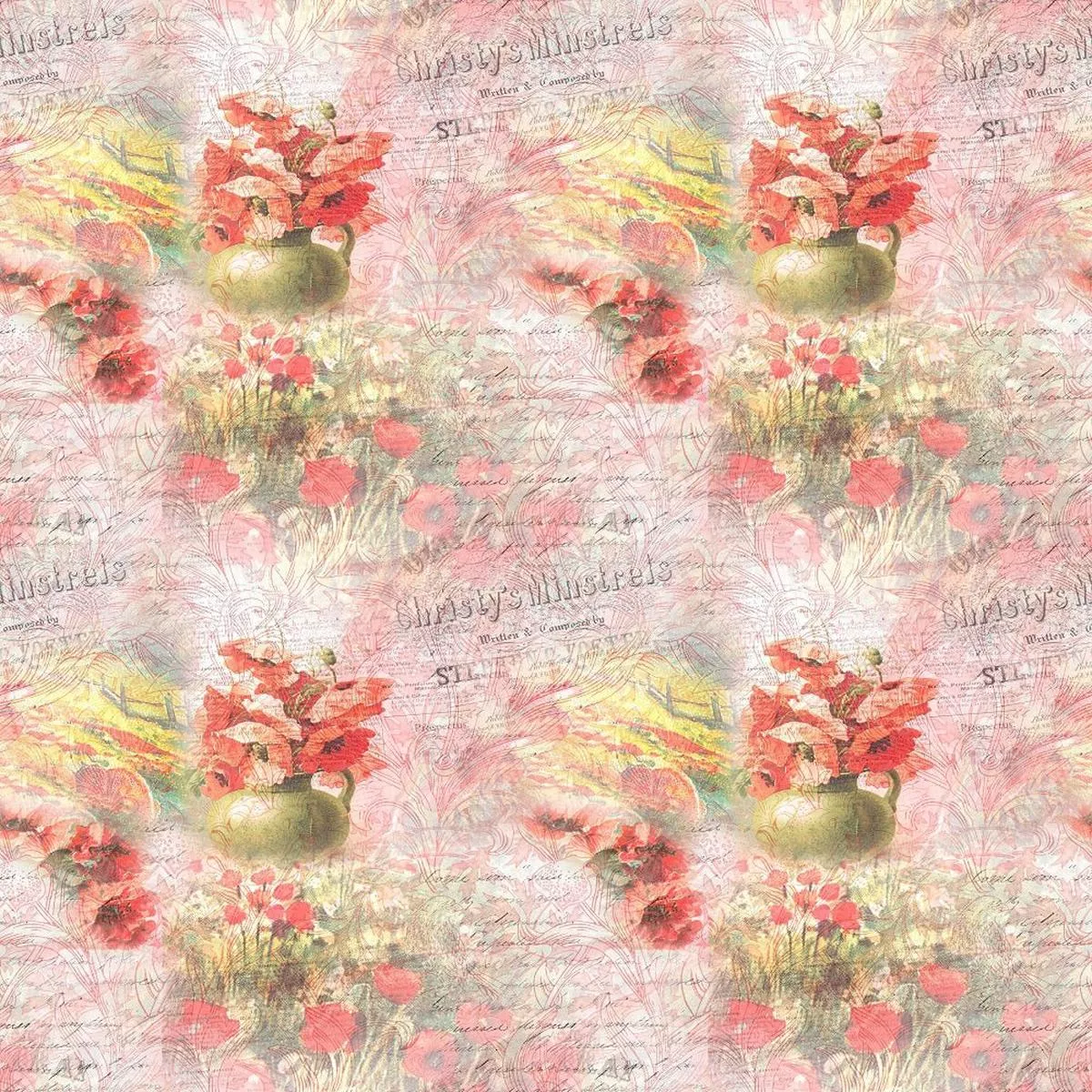 Vintage Poppies #6 Fabric