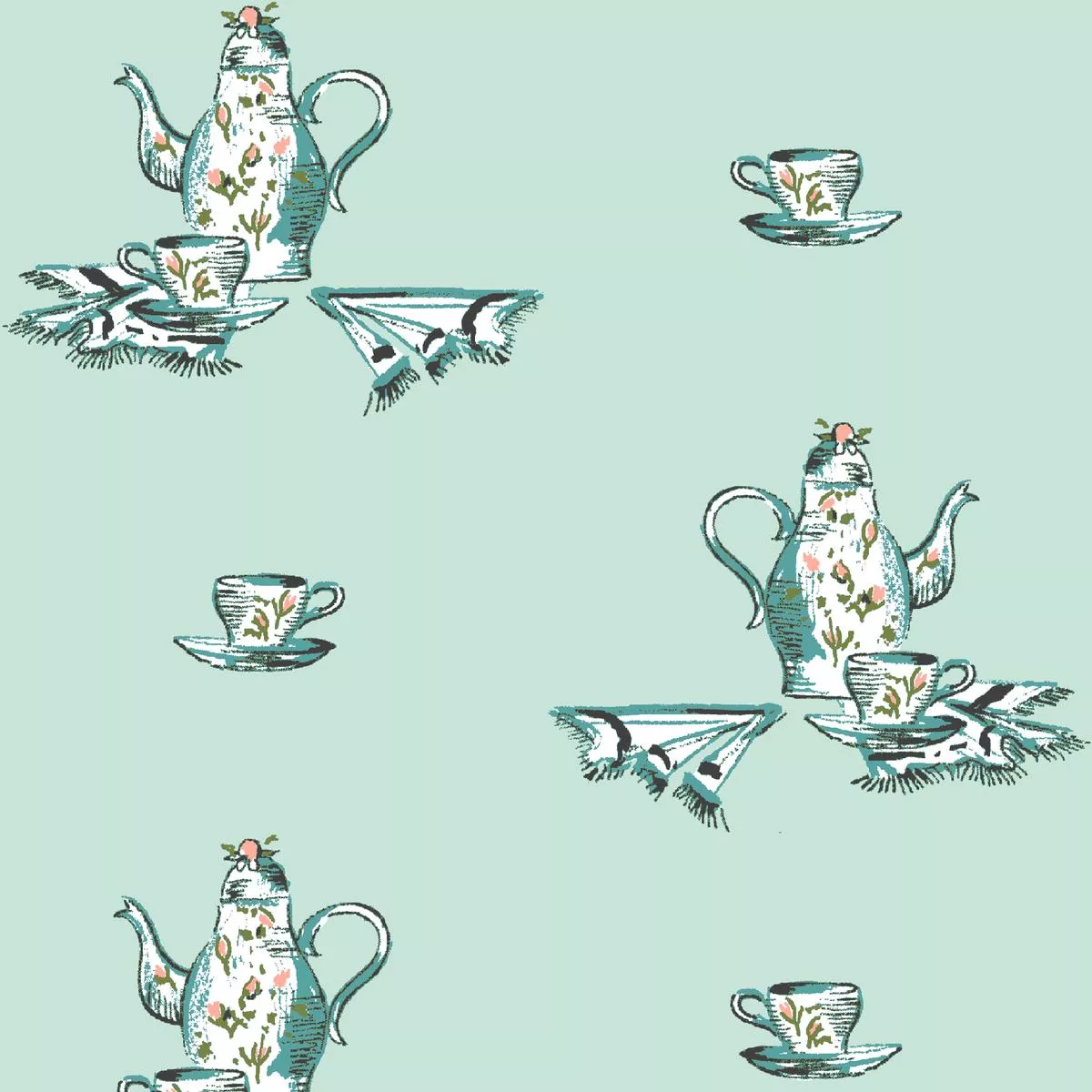 vintage-teapot-on-mint-green-fabric Vintage Teapot on Mint Green Fabric