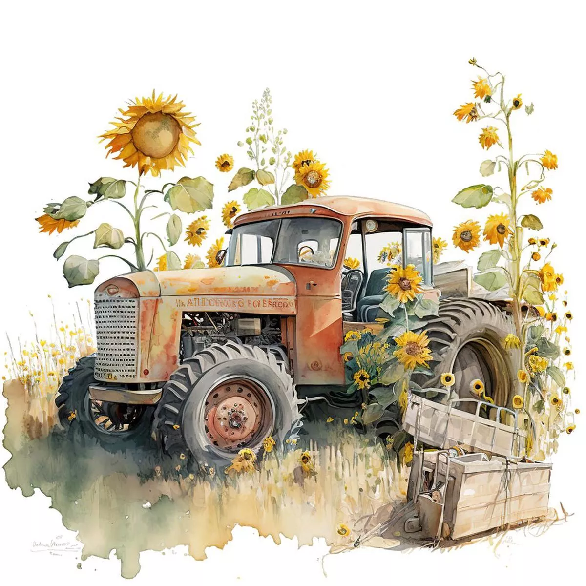Vintage Tractor & Sunflowers #5 Fabric Panel