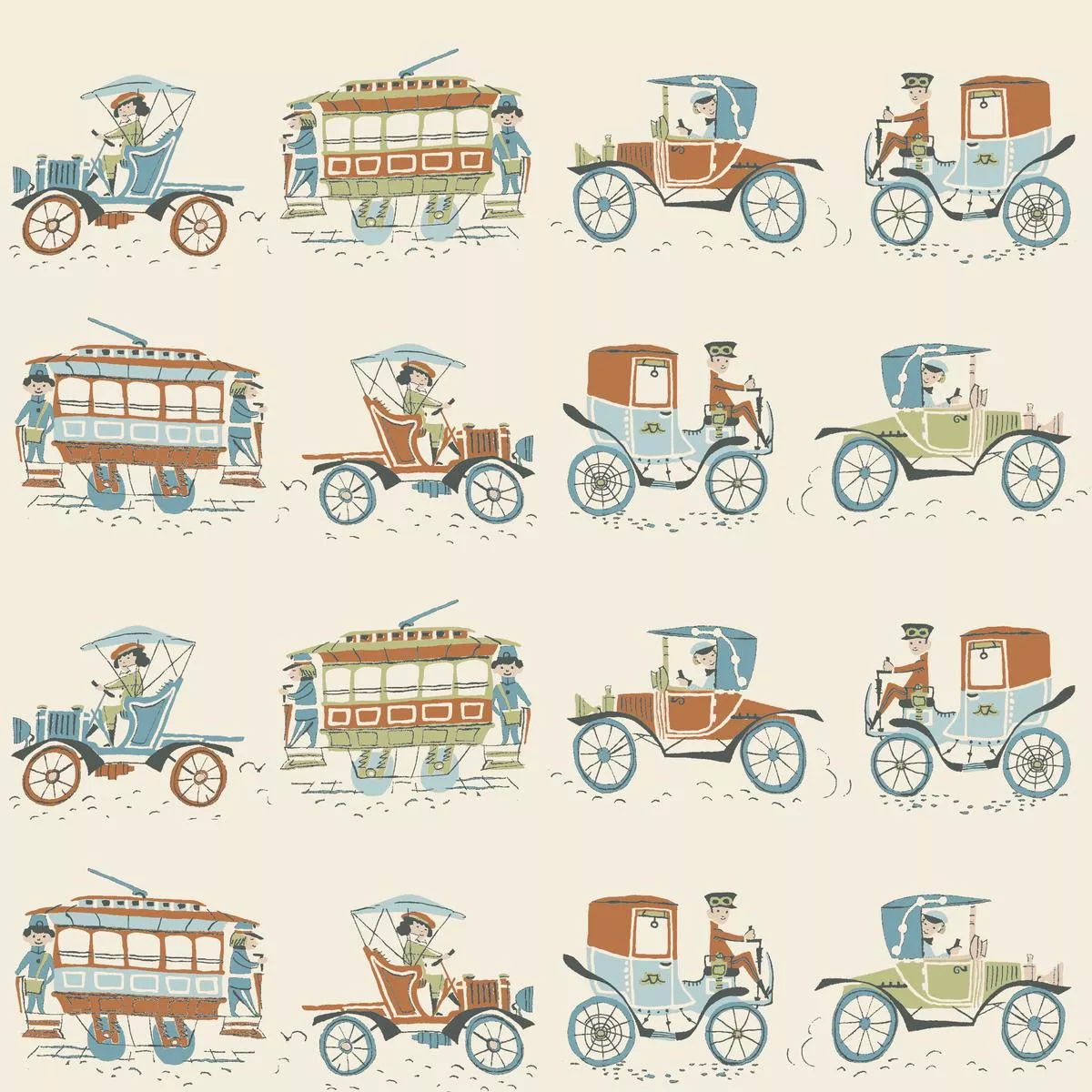 vintage-transportation-illustration-fabric Vintage Transportation Illustration Fabric