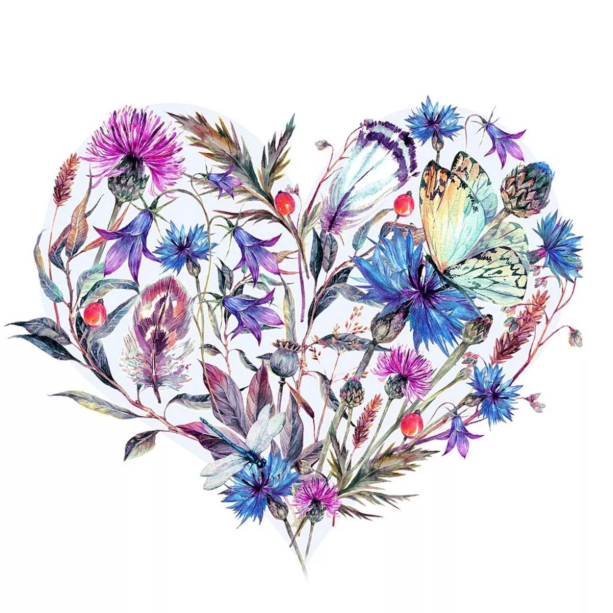 vintage-wildflower-heart-fabric-panel Vintage Wildflower Heart Fabric Panel