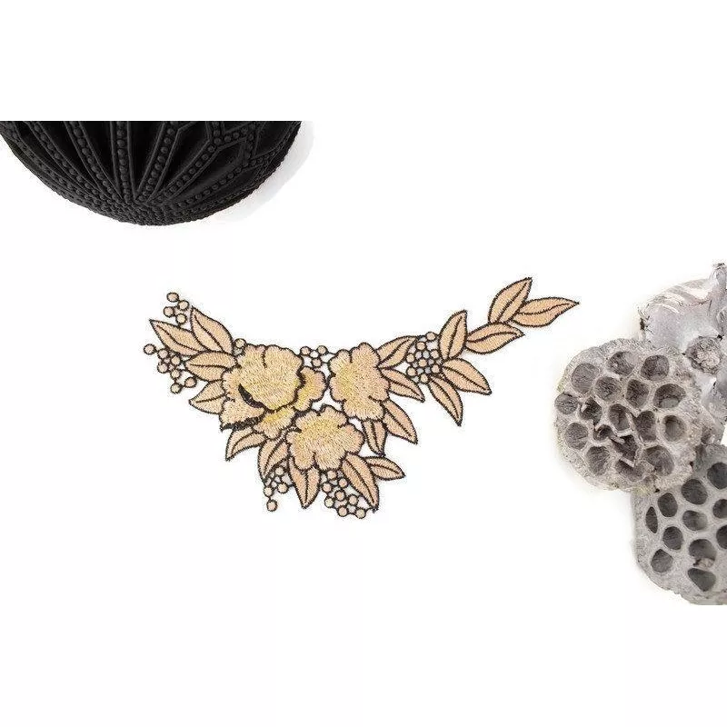 Warm Gold Floral Embroidered Iron On Patch Applique