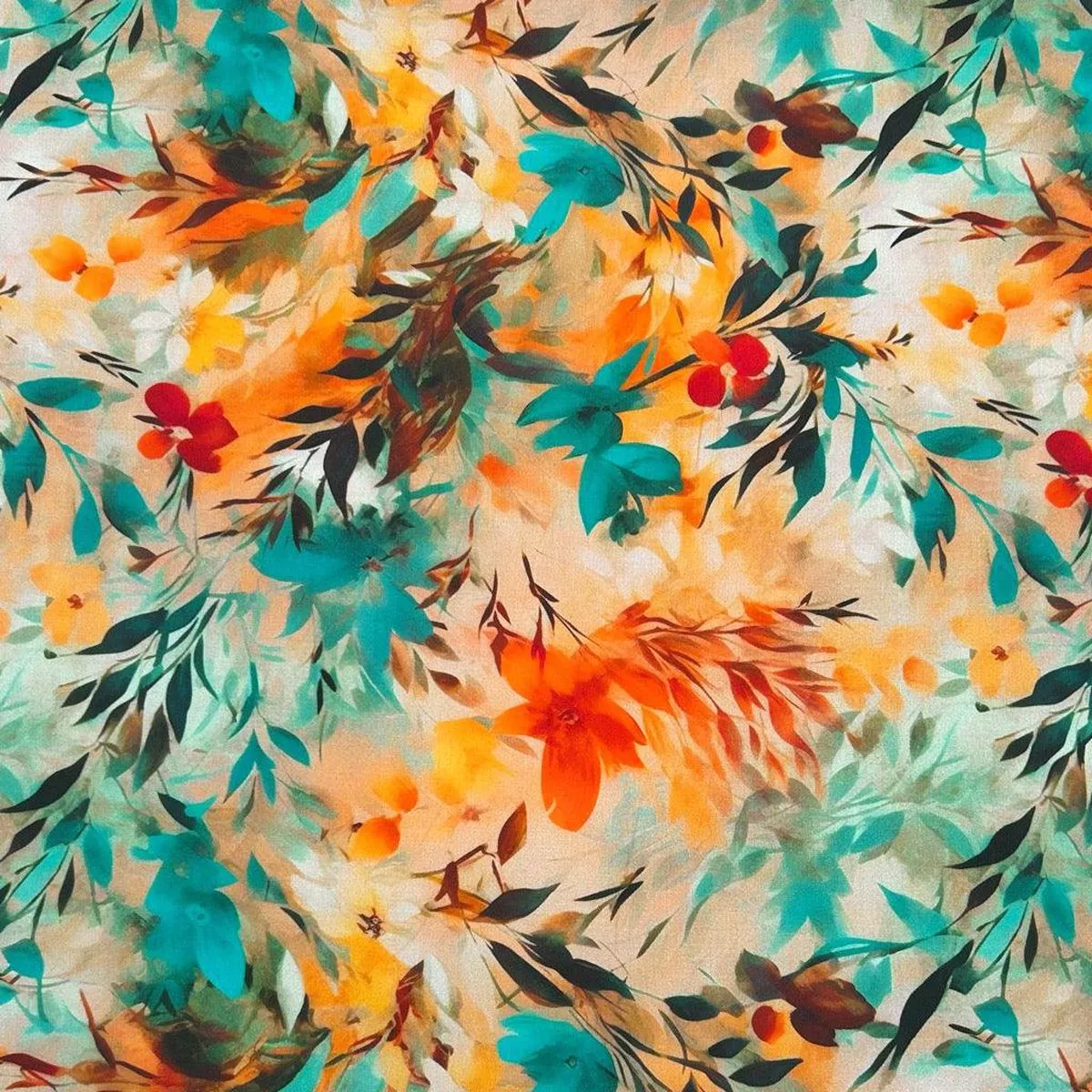 warm-tropical-jungle-viscose-challis-fabric Warm Tropical Jungle Viscose Challis Fabric