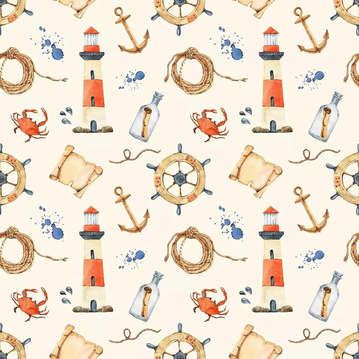 Watercolor Allover Nautical Fabric – Tan