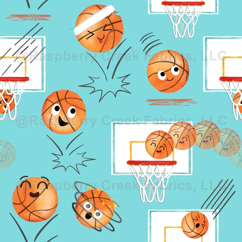 Watercolor Basketball Faces Aqua