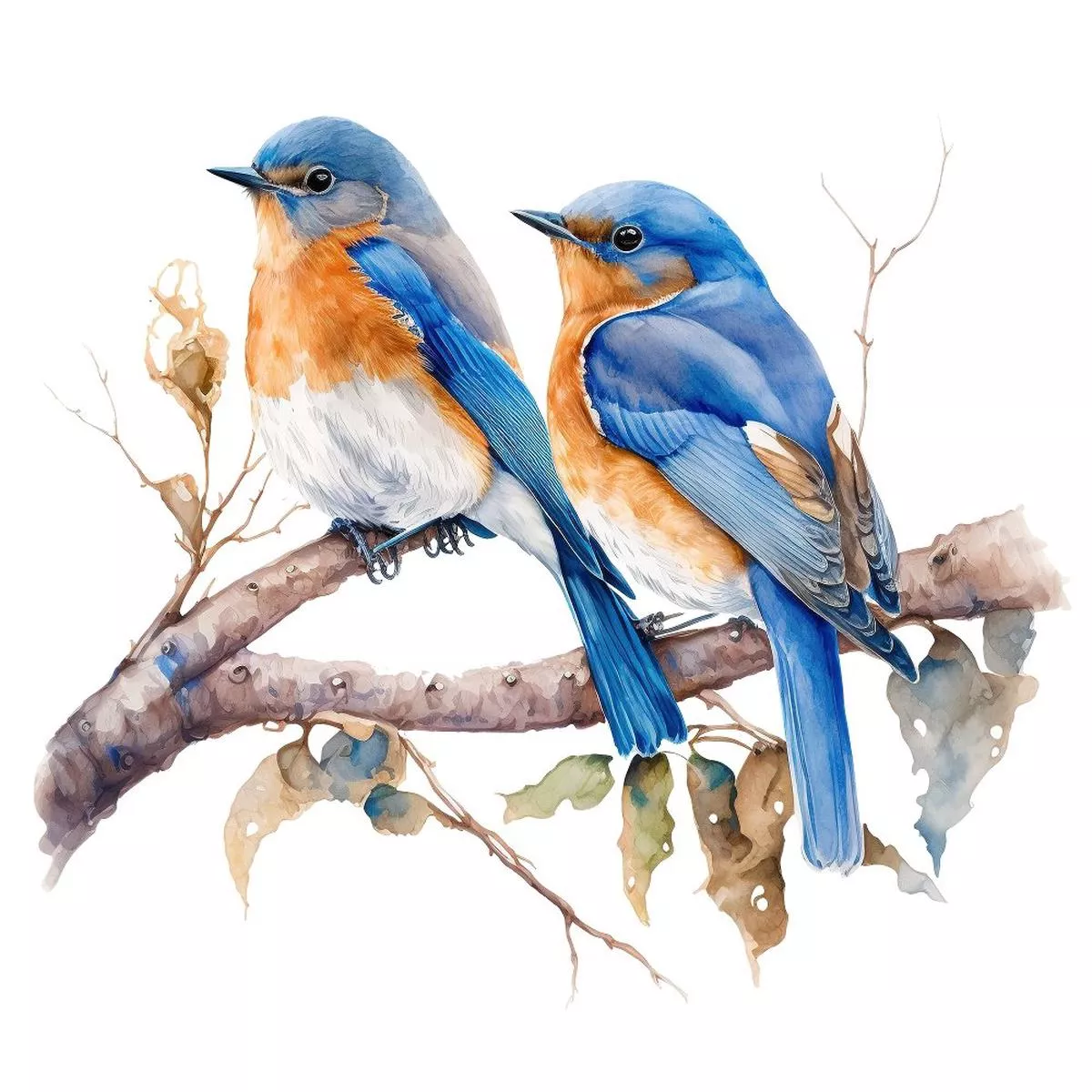 watercolor-bluebird-scene-3-fabric-panel Watercolor Bluebird Scene #3 Fabric Panel