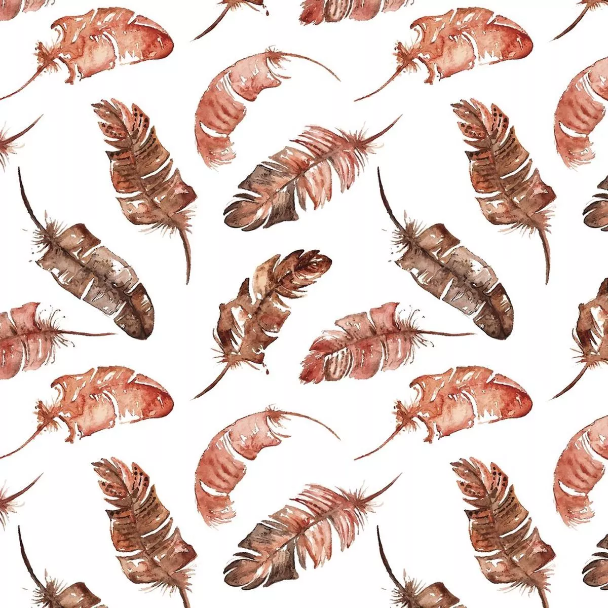 watercolor-boho-feather-fabric-red-brown Watercolor Boho Feather Fabric – Red/Brown