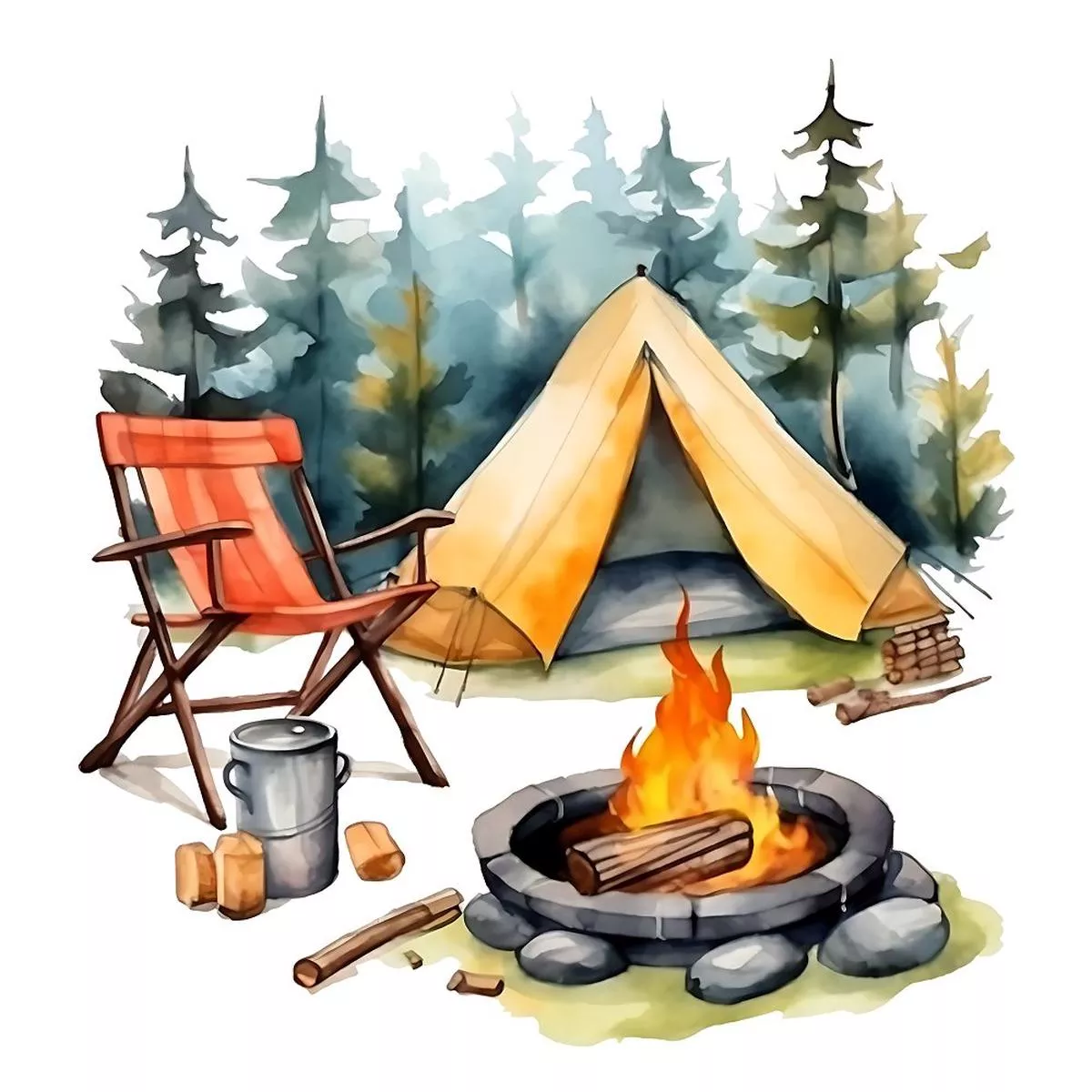 watercolor-camping-17-fabric-panel Watercolor Camping #17 Fabric Panel