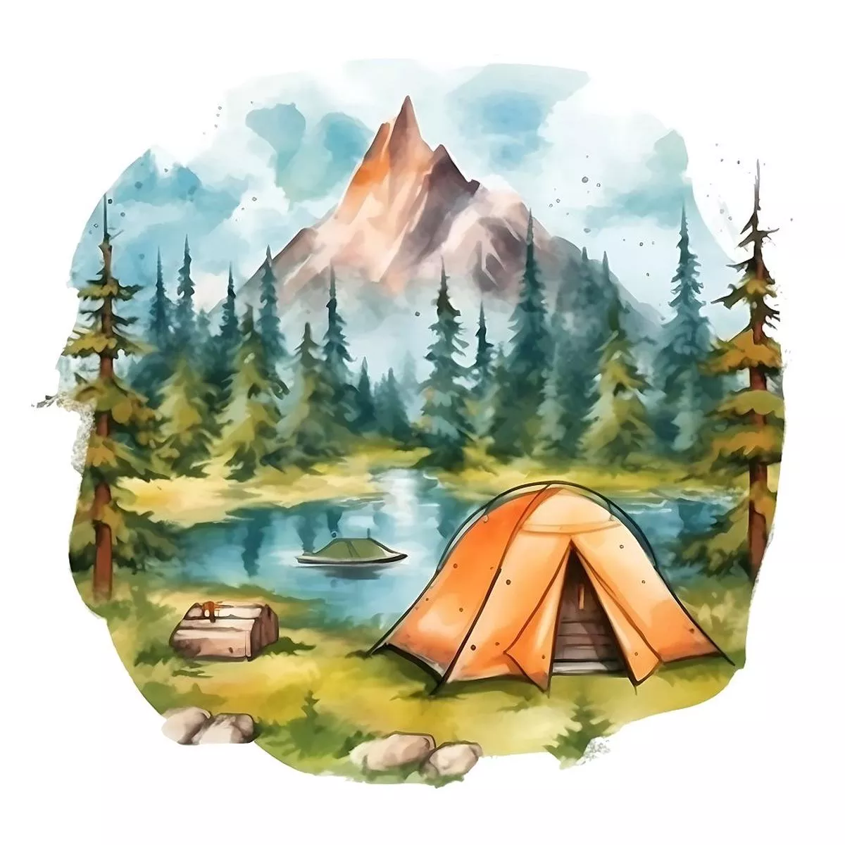 watercolor-camping-18-fabric-panel Watercolor Camping #18 Fabric Panel