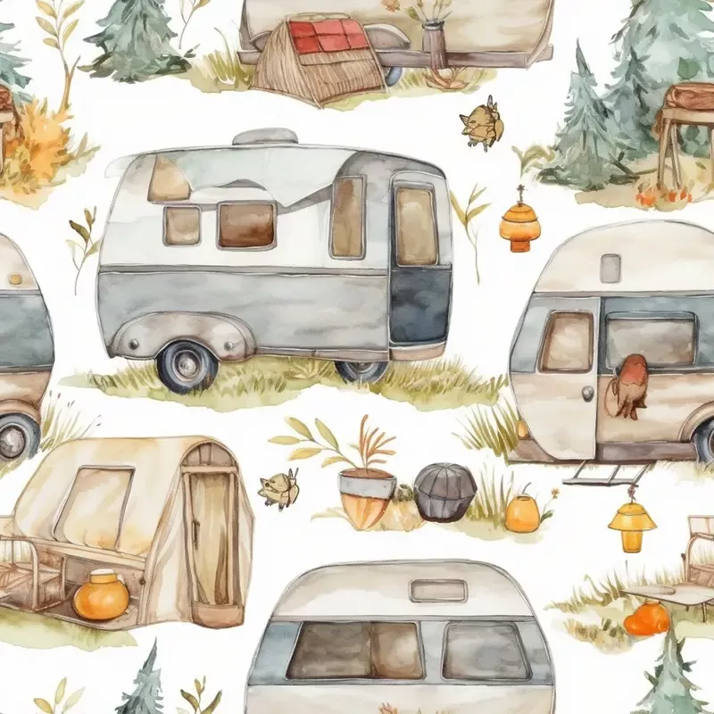 watercolor-camping-pattern-1-fabric Watercolor Camping Pattern #1 Fabric