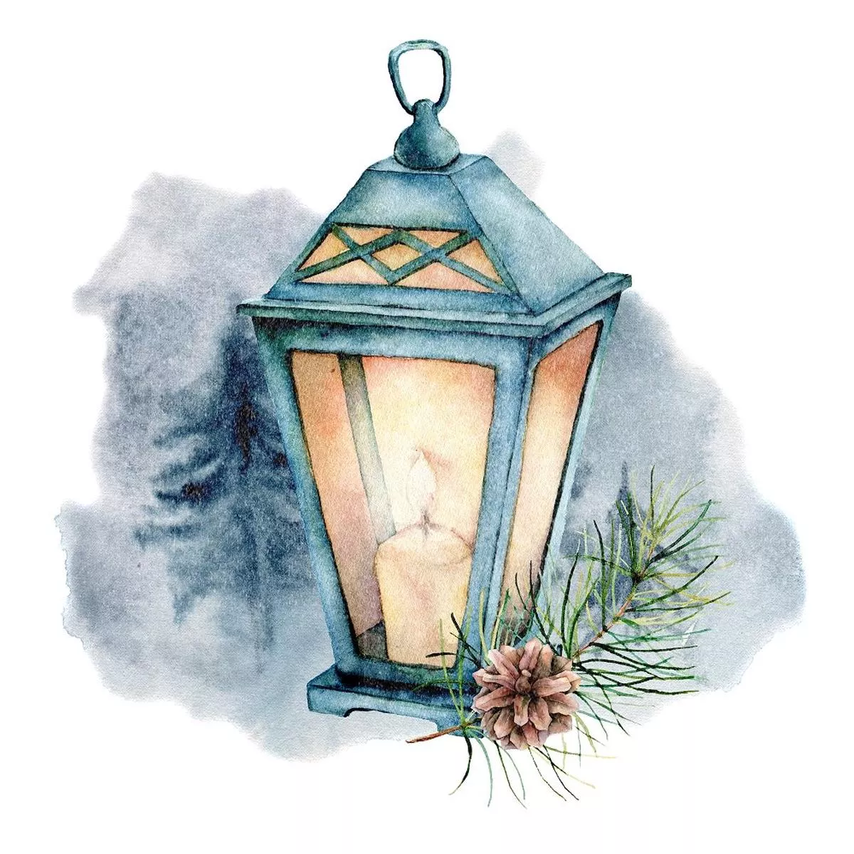 Watercolor Candle Lamp Fabric Panel – Blue