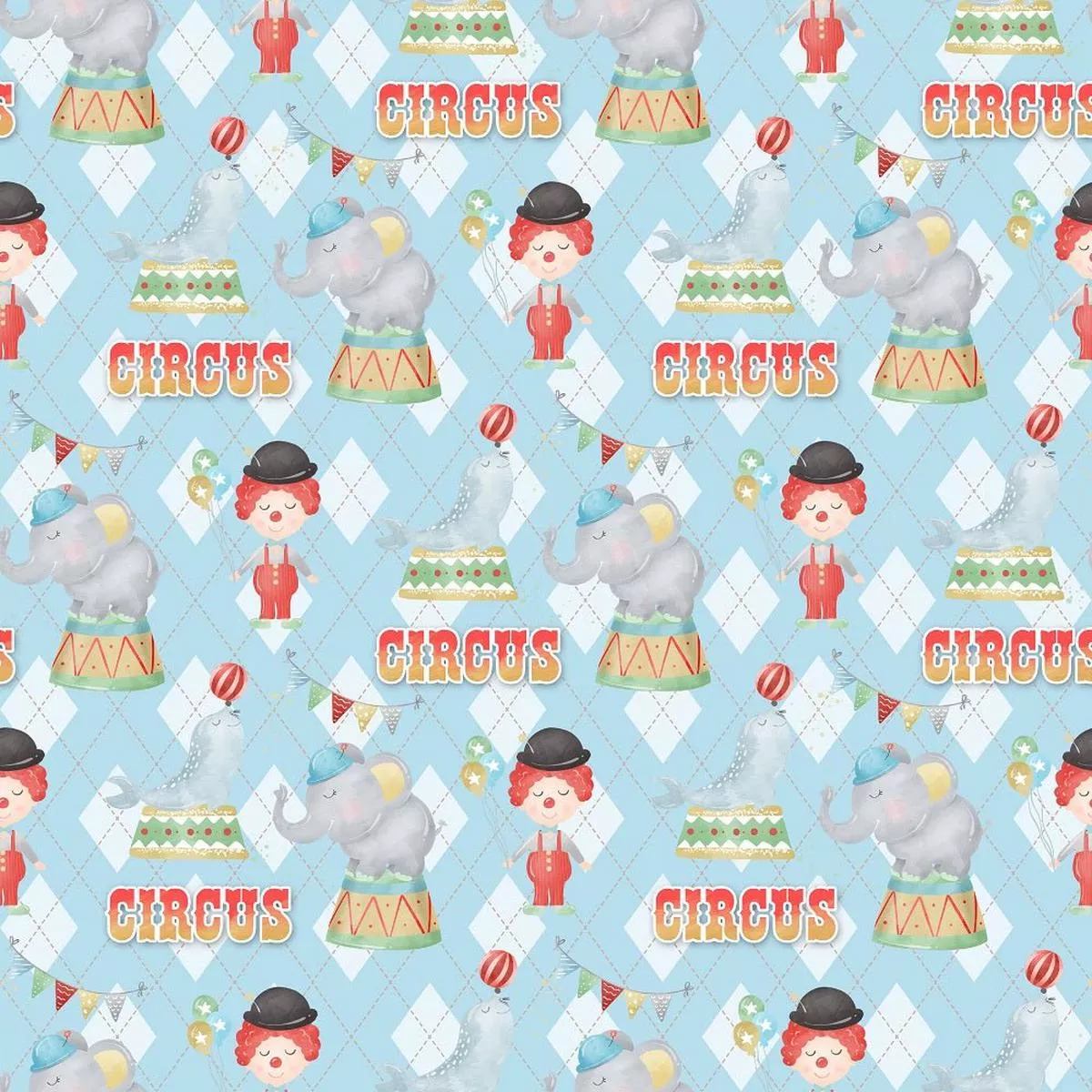watercolor-circus-scene-2-fabric-blue Watercolor Circus Scene #2 Fabric – Blue