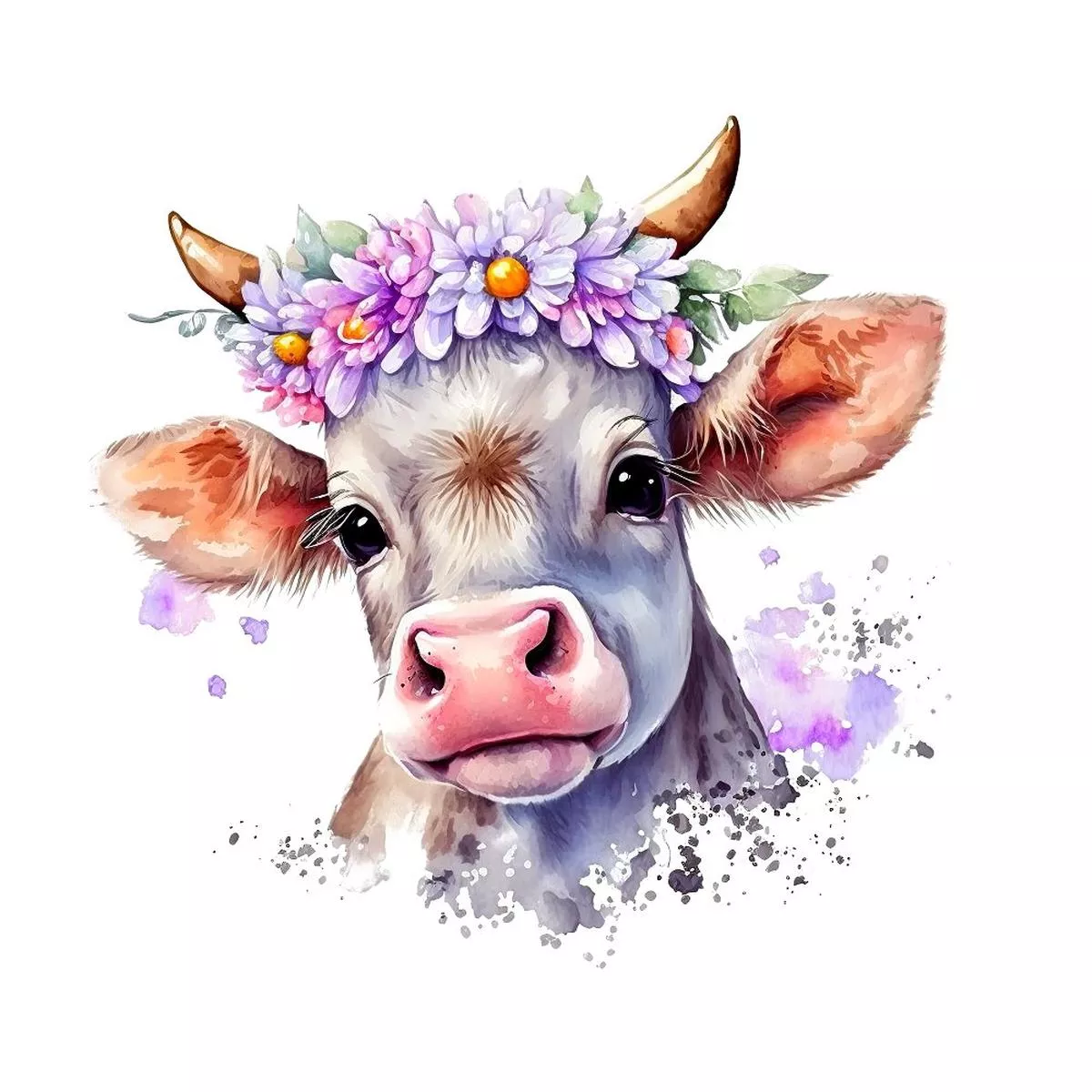 watercolor-cows-flowers-3-fabric-panel Watercolor Cows Flowers 3 Fabric Panel