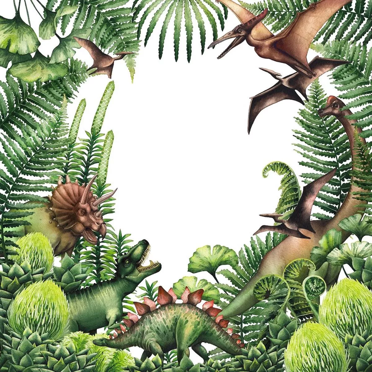 watercolor-dinosaur-scene-fabric-panel Watercolor Dinosaur Scene Fabric Panel
