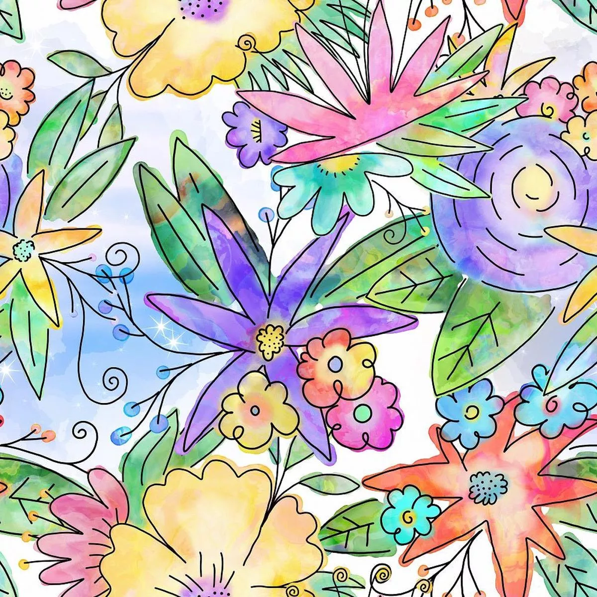 watercolor-doodle-bouquet-11-fabric Watercolor Doodle Bouquet 11 Fabric