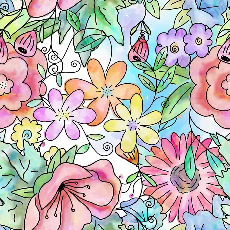 watercolor-doodle-bouquet-12-fabric Watercolor Doodle Bouquet #12 Fabric