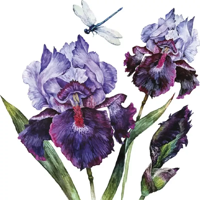 watercolor-dragonfly-iris-bouquet-fabric-panel-white Watercolor Dragonfly & Iris Bouquet Fabric Panel – White