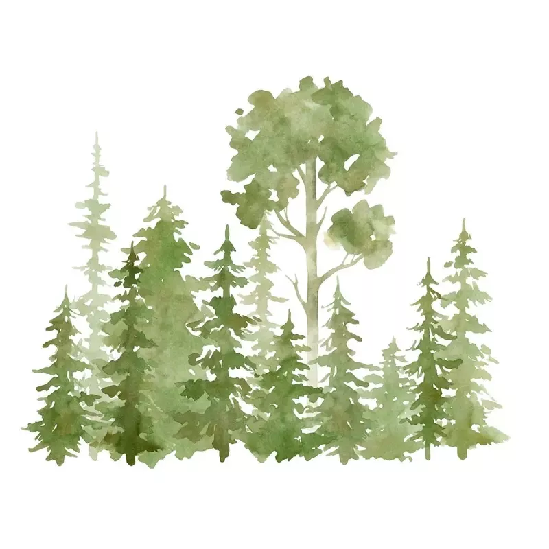 watercolor-evergreen-forest-fabric-panel Watercolor Evergreen Forest Fabric Panel