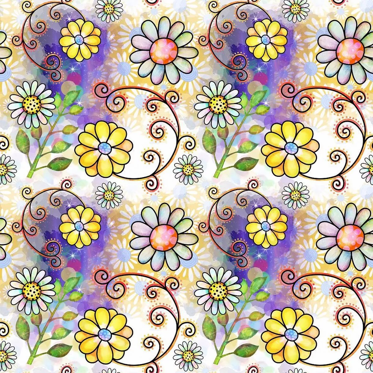 watercolor-floral-collage-1-fabric Watercolor Floral Collage #1 Fabric