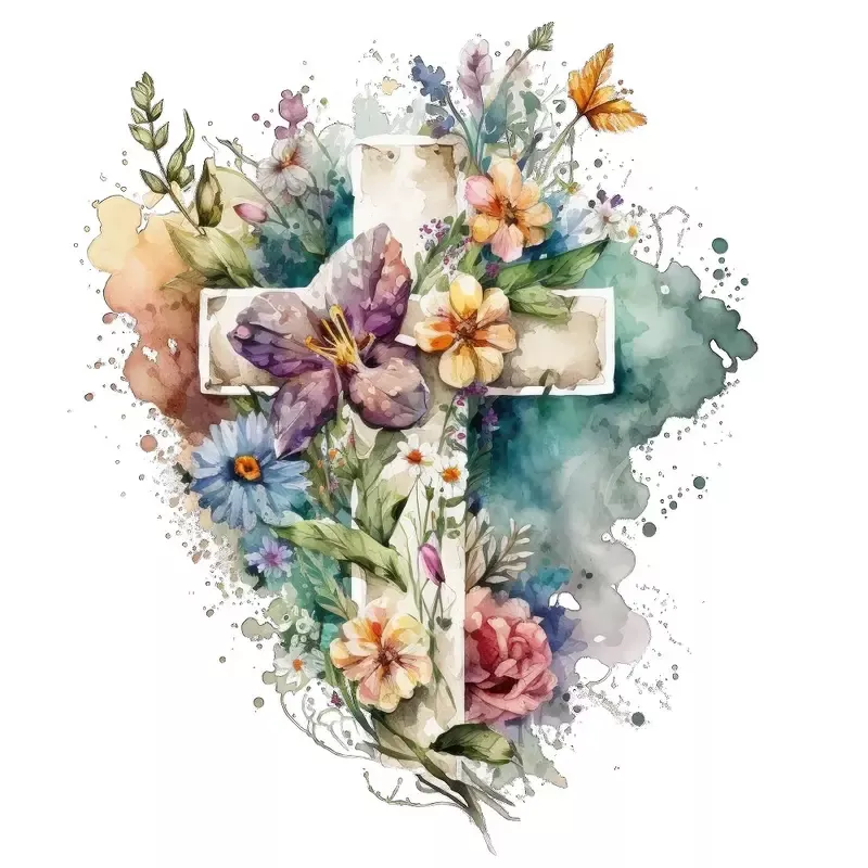 watercolor-floral-crosses-2-fabric-panel Watercolor Floral Crosses #2 Fabric Panel