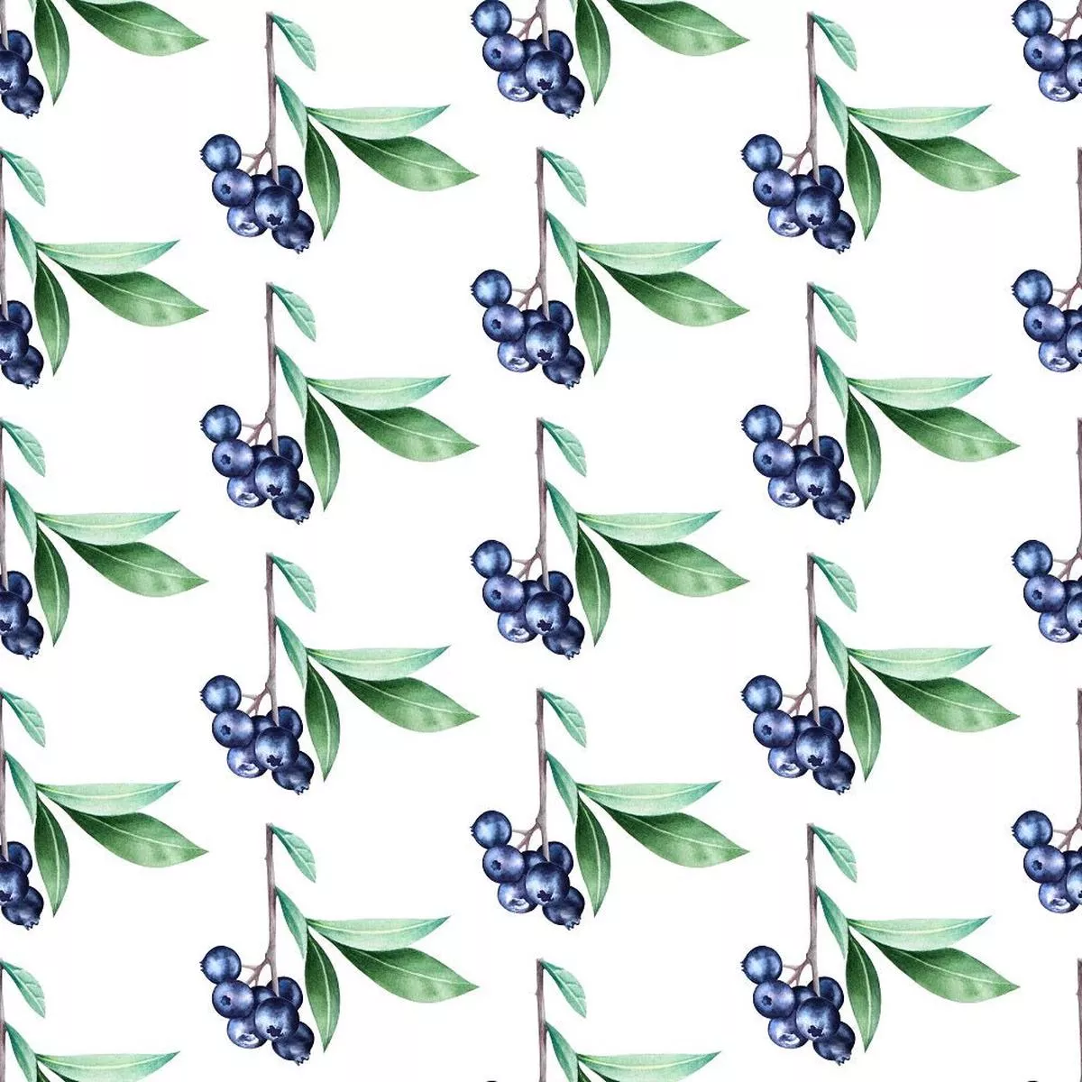 Watercolor Fresh Blueberries Fabric