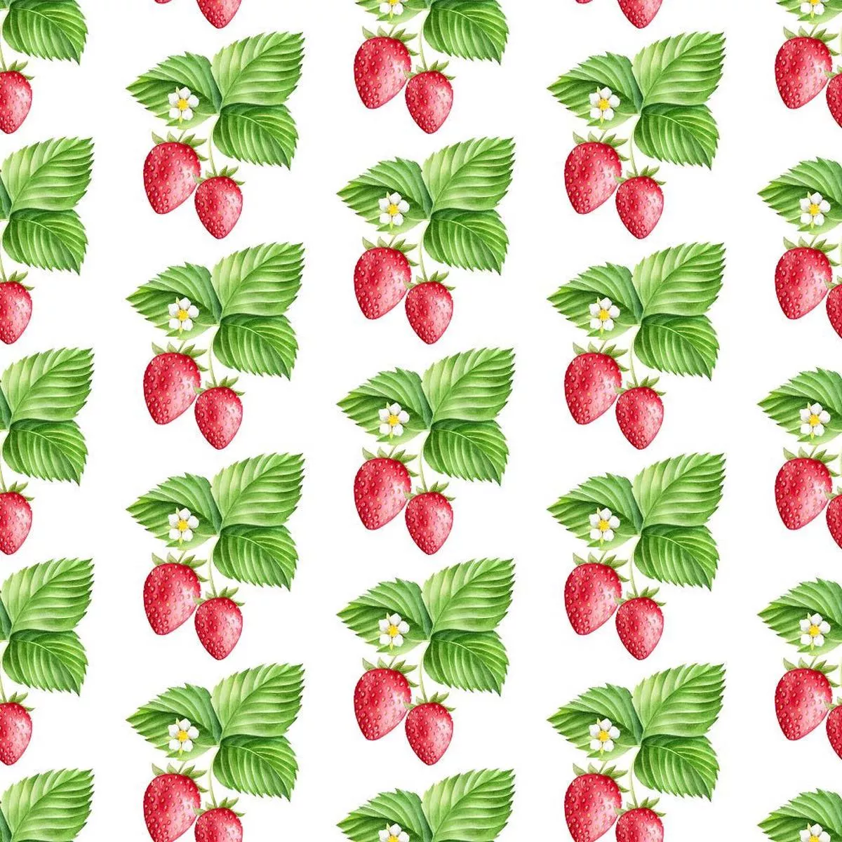 Watercolor Fresh Strawberries Fabric
