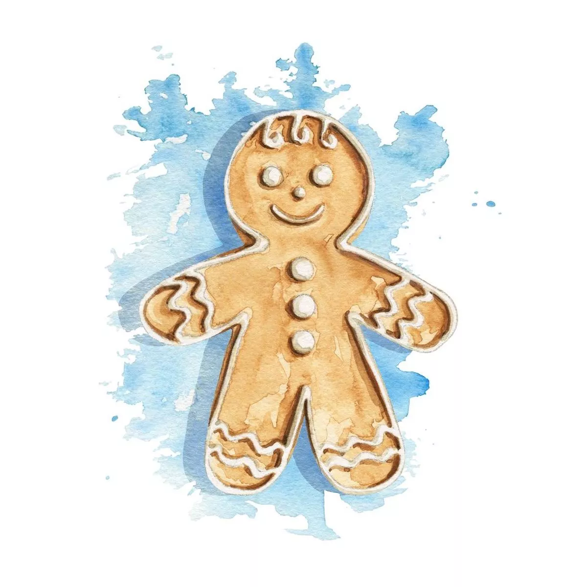 Watercolor Gingerbread Man Fabric Panel
